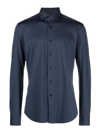 Xacus Fitted Long-Sleeve Blue Shirt