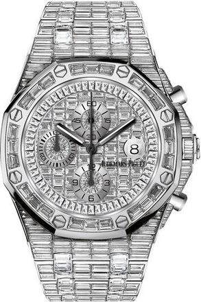 Audemars Piguet Royal Oak Offshore 18 Carat White Gold Baguette Diamond Paved Dial Automatic Mens Watch 26473BC.ZZ.8043BC.01