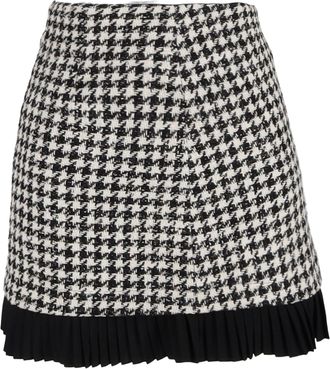 Sandro Houndstooth Mini Skirt in Black Wool Tweed