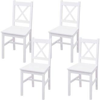 Hhg Set 4x sedie country classica cucina soggiorno 481 legno massello 42x40x86cm bianco