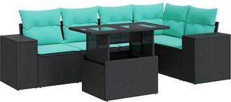 vidaXL Set Sof&aacute;s Jard&iacute;n Y Cojines 6 Pzas Rat&aacute;n Sint&eacute;tico Acacia Negro Vidaxl