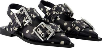 Ganni Womens Pelinova Flat Black Calfskin