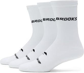 Brooks Run-In Crew 3-Pack Mens Quarter Length Socks Shoes White/Brooks : LG (US Mens Shoe 9-11.5 - Womens Shoe 10-12.5), Nylon/Spandex