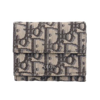 Dior Beige Navy Canvas Leather Wallet (Tri-Fold) (Pre-Owned)