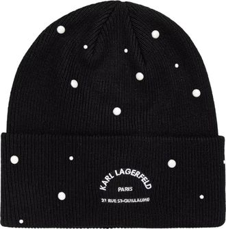 Karl Lagerfeld K/Rsg Pearls Beanie - Dames - Hoeden - Zwart - ONE Size - Wol - Accessoires