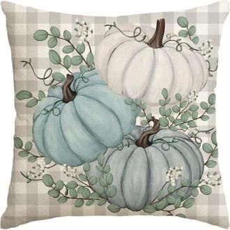 OEM Funda De Coj&iacute;n Decorativa Con Estampado De Calabazas Y Hojas De Eucalipto A Cuadros, De 30 X 50 Cm, Ideal Para La Decoraci&oacute;n De Oto&ntilde;o Y Acci&oacute;n De Grac