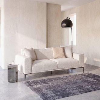 Maisons du monde Sof&aacute; de 2 plazas de tejido de poli&eacute;ster tramado beige con reposacabezas ajustables