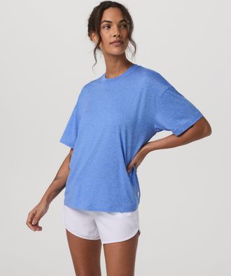 Vuori Clothing Energy T-Shirt Long | Riviera Blue Heather | XS, Size Extra Small