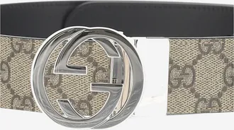 Gucci Mens Reversible Belt, Beige Polyurethane