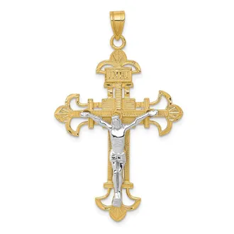 Diamond2Deal 14k Two-tone Gold INRI Crucifix Pendant