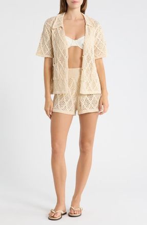 Elan Openwork Knit Cover-Up Shorts in Natural at Nordstrom, Size X-Small