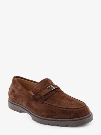 Tod's Mens Suede Loafers With Metal Logo Brown Suede-Rubber Suede/rubber