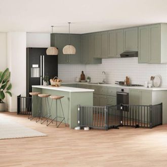 vidaXL Puerta De Perros Plegable 10 Paneles Madera &Aacute;lamo Negra 800 Cm Vidaxl