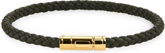 Tom Ford Tubular Clasp Braided Leather Bracelet in Forest Green at Nordstrom, Size X-Large