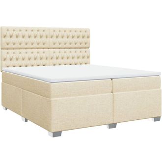 vidaXL Cama Box Spring Con Colch&oacute;n Tela Color Crema 200x200 Cm Vidaxl