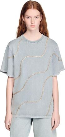 Sandro Rhinestone T-shirt in Grey at Nordstrom, Size X-Small