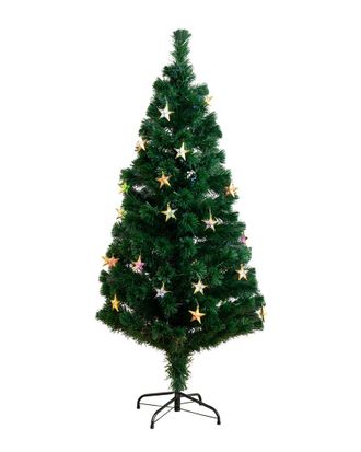 Nearly Natural 5Ft Pre-Lit Fiber Optic Artificial Christmas Tree With 60 Colorful Star-Shaped Led Lights