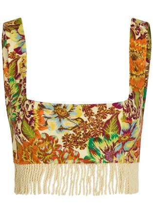 Alemais Alemais Lana Floral-print Fringed Linen Crop top - Multicoloured - 10 (UK10 / S)