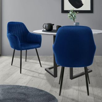 ML Design Ml-design - 2x Sillas De Comedor Azules Ergon&oacute;micas, Asiento Tapizado Aspecto De Terciopelo Patas De Metal Con Respaldo Y Reposabrazos Sill&oacute;n Moderno 