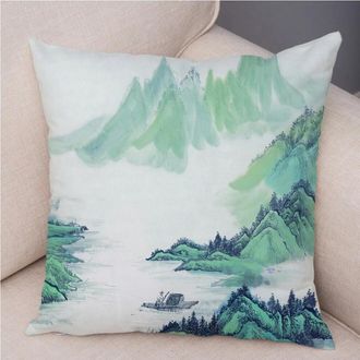 OEM Fundas De Almohada De Algod&oacute;n Y Lino Para La Decoraci&oacute;n Del Dormitorio Y La Sala De Estar, Fundas De Almohada Con Paisajes Pintados Con Tinta China, C