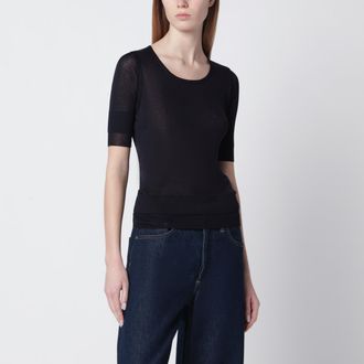 Christophe Lemaire Midnight blue trompe-loeil top in viscose and silk