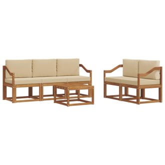 vidaXL Conjunto De Sof&aacute;s De Exterior Con Coj&iacute;n 6 Pcs Natural Y Beige Vidaxl