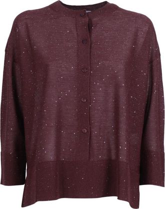 KANGRA Serafino con Bottoni e Micropaillettes - Dames - Vesten - Bruin - S - Leer - Truien & Vesten