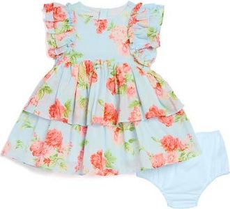 Pippa & Julie Rose Print Dress & Bloomers Set in Light Blue at Nordstrom, Size 12M