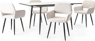 Urban Meuble Juego de mesa extensible efecto mármol blanco 120-160 y 4 sillas