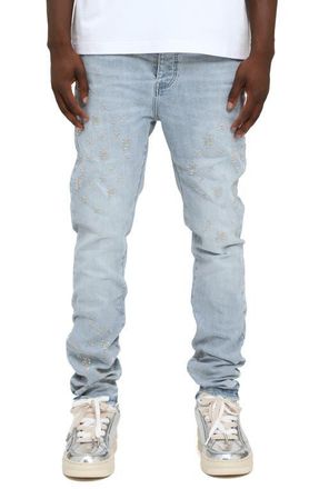 Purple Beaded Monogram Slim Straight Leg Jeans in Light Indigo at Nordstrom, Size 38