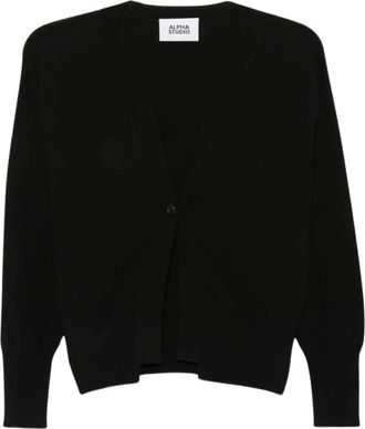 Alpha Studio Fijngebreide Cardigan met Knopen - Dames - Vesten - Zwart - M - Truien & Vesten