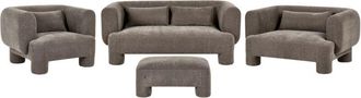 Beliani Living Room Set Brown Fabric Soft Curved 3 Seater Sofa Loveseat Armchair Ottoman Retro Minimalist HOGBO