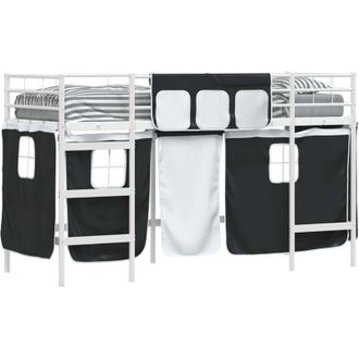 vidaXL KidsLoft Bed Frame with Curtains White and Black 90 x 190 cm vidaXL