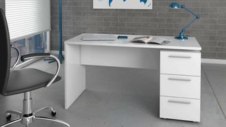 Dmora Escritorio De Oficina Con C&oacute;moda Con Tres Cajones, Color Blanco, 138 X 74 X 60 Cm., Con Embalaje Reforzado - Dmora