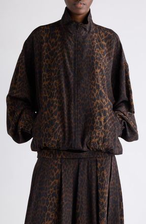 Balenciaga Oversize Leopard Print Tracksuit Top in Brown at Nordstrom, Size X-Small