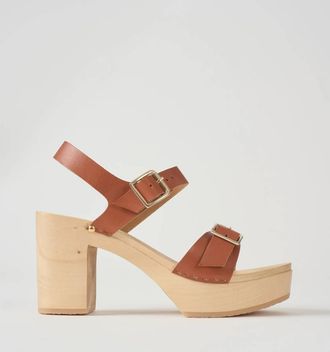 YouYou Womens Cuir De Vachette Pleine Fleur Heeled Clog In Brique Vegetal Leather