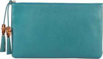 Gucci Pre-owned Womens Bamboo Braided Tassel Zip Clutch - Blue - One Size