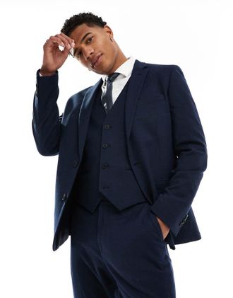Asos slim suit jacket in navy microtexture
