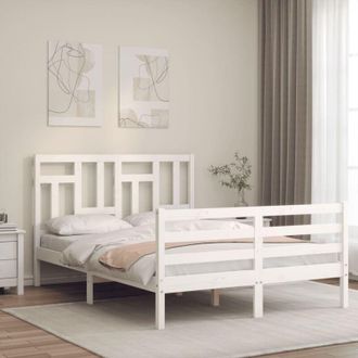 vidaXL Vidaxl - Estructura De Cama Con Cabecero Madera Maciza Blanco 140x190 Cm