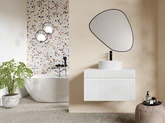 Vente-Unique Mobile sotto lavabo sospeso scanalato 80 cm Bianco con piano di appoggio - SATARA