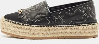 Ferragamo Black Leather Kim Gal Espadrille Loafers