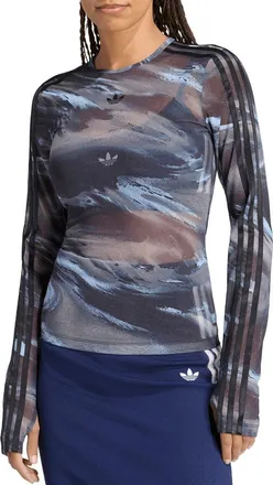 adidas Originals AOP Long Sleeve Mesh T-Shirt in Olive/coffee/sky/black at Nordstrom, Size Xx-Small