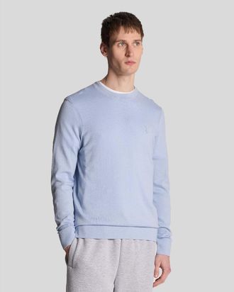 Lyle & Scott Heren Trui Lyle And Scott Tonal Superfine Cotton Crew Neck in Blauw