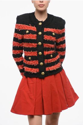 Balmain Two-Tone Striped Cardigan with Logoed Buttons size 38