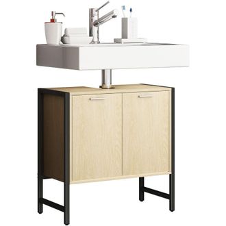 VCM Mobile lavabo VCM Mobile bagno Dimensioni: a. 60 x l. 60 x p. 30 cm 2 parti laterali in metallo corpo in legno 2 grandi porte rotanti - Edino (Bianco)