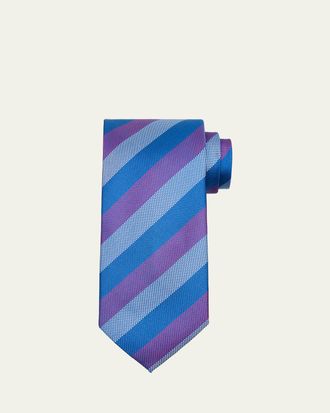 Charvet Mens Micro-Texture Diagonal Stripe Silk Tie