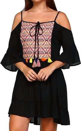 Velzera Cold Shoulder Embroidered Tassel Dress In Black