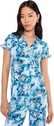 Lilly Pulitzer Valaine Pajama Top Womens Pajama Bellevue Blue Lilly Gulls : XXS, Polyester/Spandex