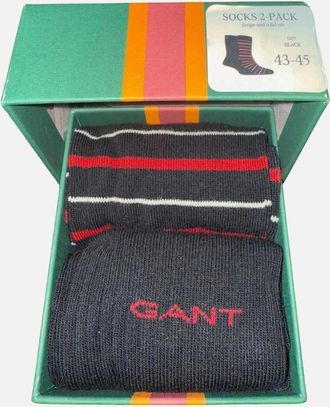 GANT Mens 2-Pack Multi-Stripe Socks Gift Set, Black - Size: 7/7.5/8/8.5/9/9.5/10