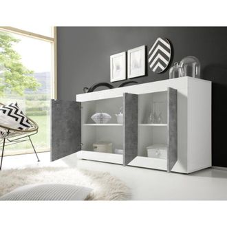 Dmora Aparador Introbio, 2 Estantes, 4 Compartimentos, 3 Puertas, 160x42x85.8h Cm Blanco Brillante